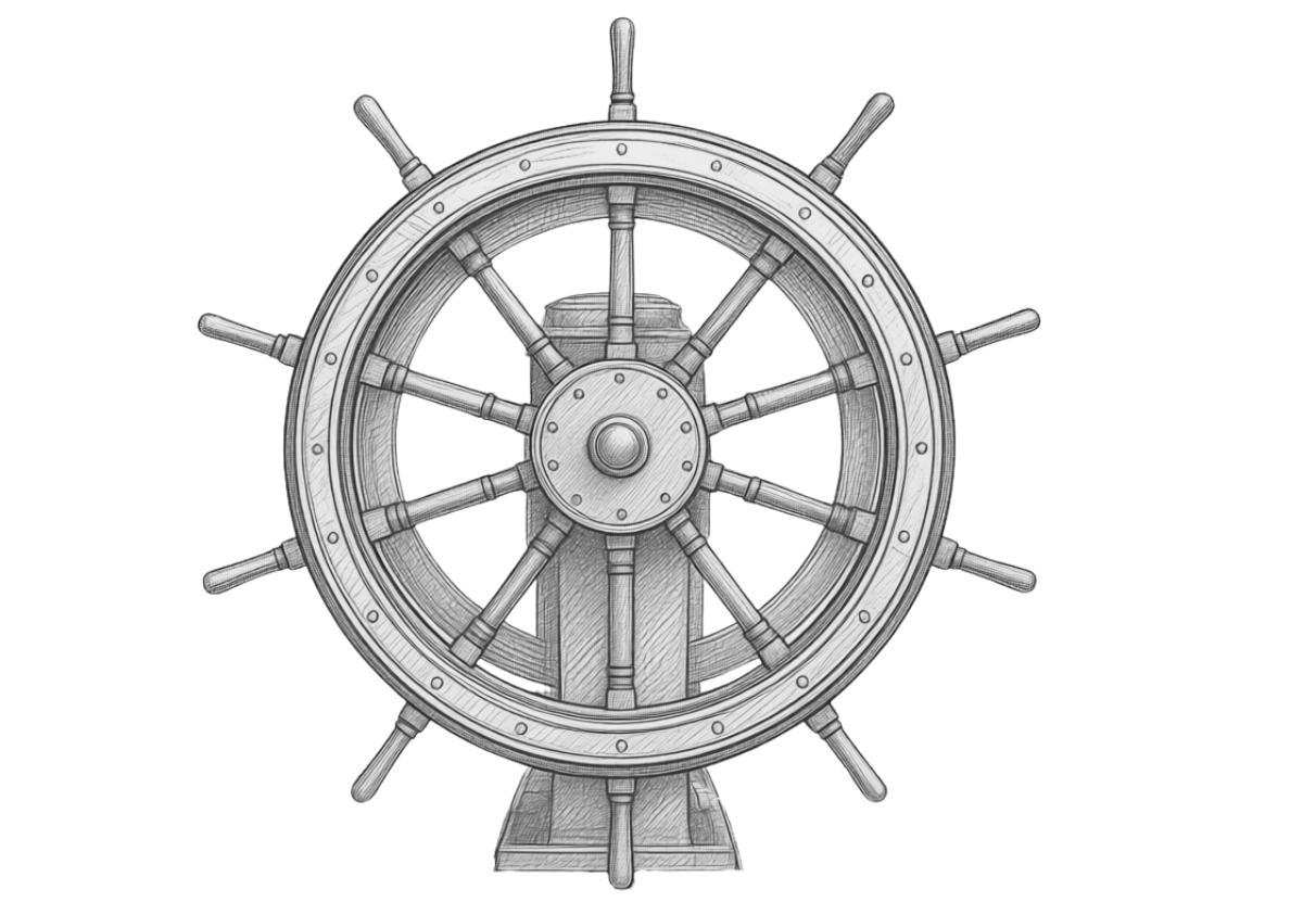Timone di una nave disegnato a matita